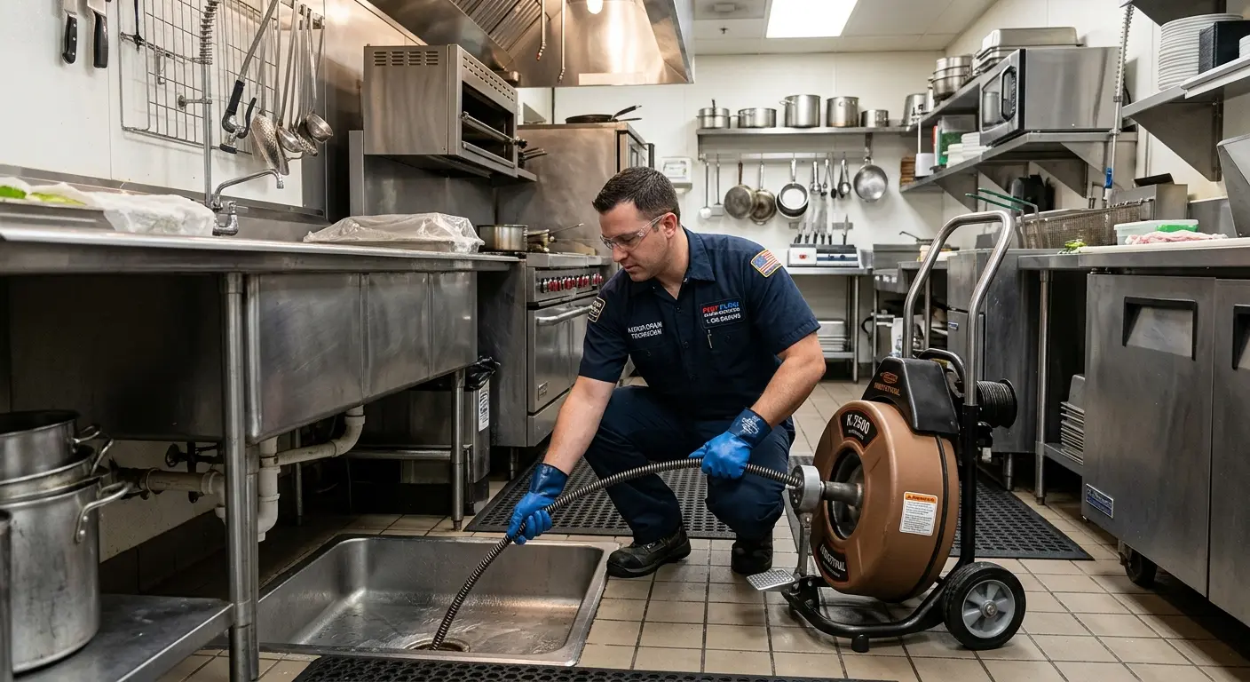 Commercial drain cleaning service in a restaurant kitchen in Henderson
