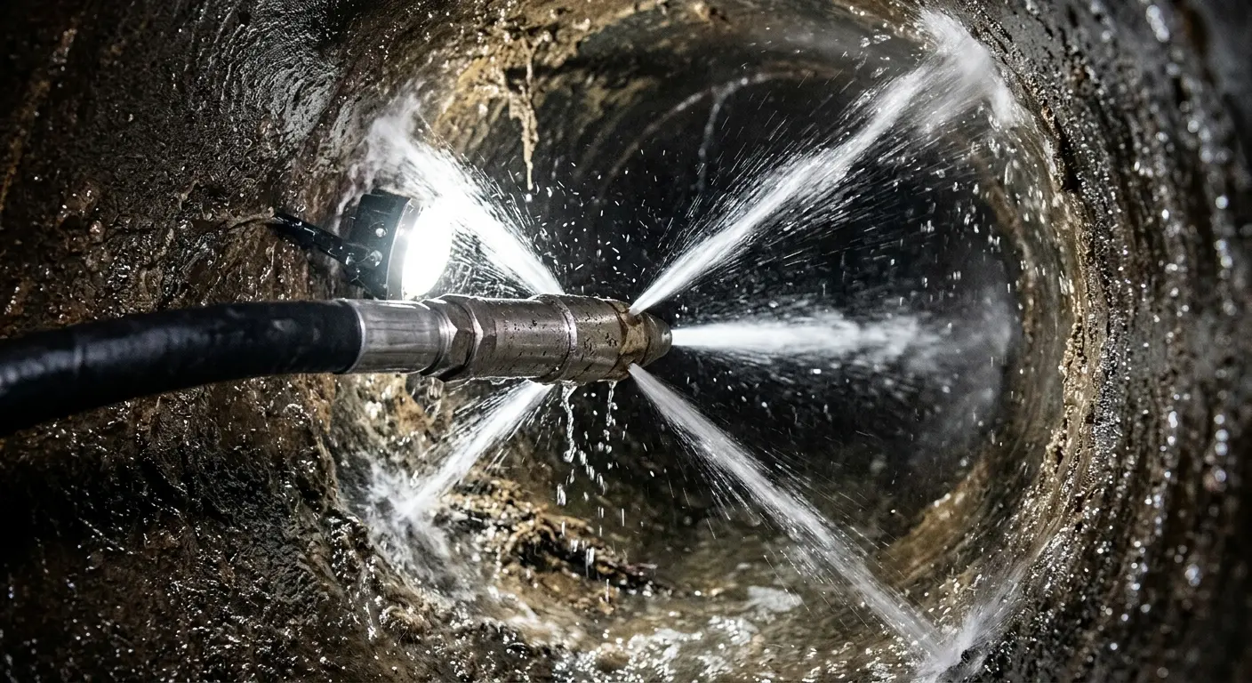High-pressure hydro jetting nozzle cleaning sewer pipe for Emergency Drain Service in Henderson